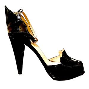 Prada Scalloped Peep Toe Patent Leather Heel